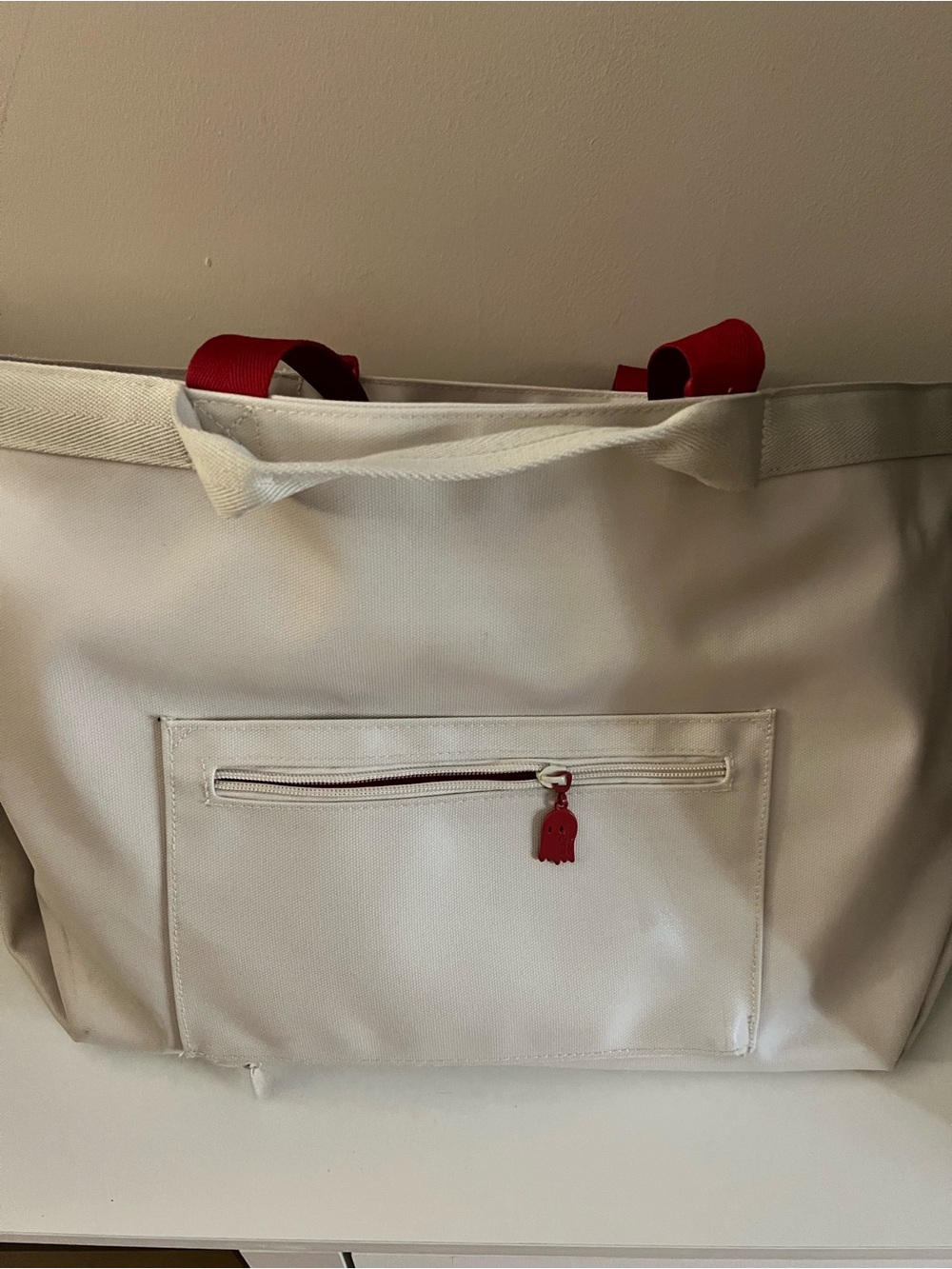 Beis x LONELY GHOST White Tote with Red Logo and Handles - Picture 5 of 10
